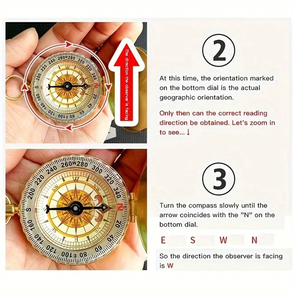 Simples Market brass pocket compass for camping and hiking, handheld water-resistant navigation device