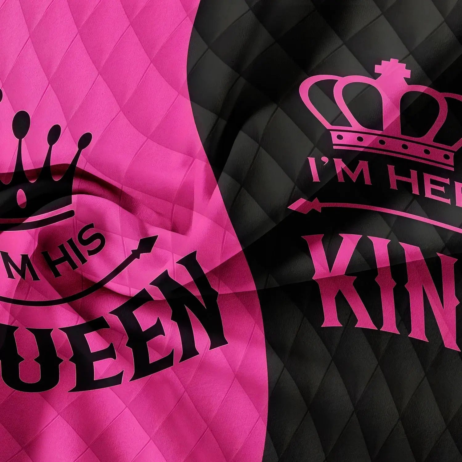 Duvet cover set, 3pc king & queen printed, pink and black with crown heart design, Simples Market