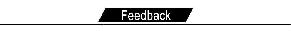 Feedback banner graphic with bold white text on a black ribbon