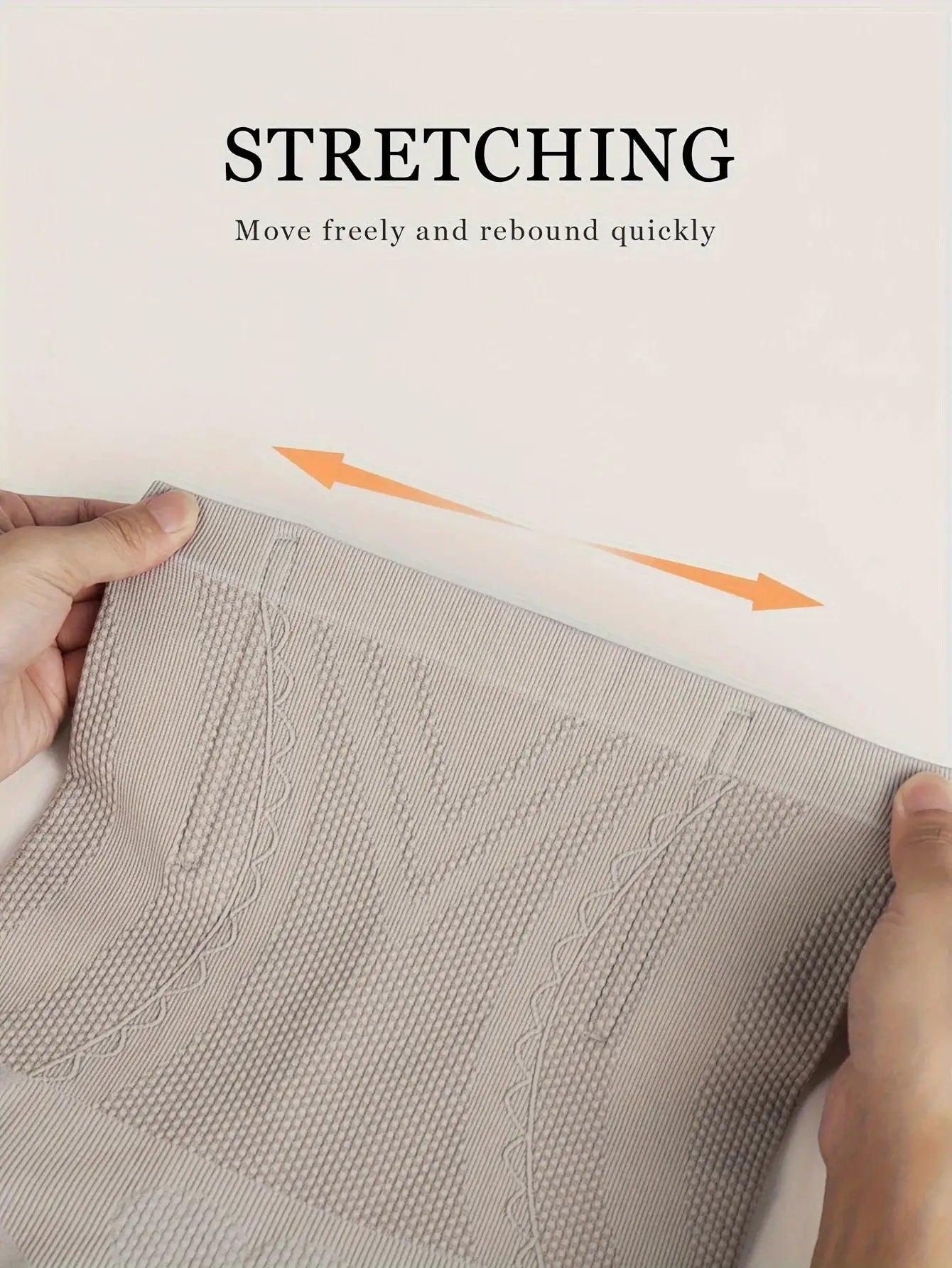 High-waist tummy-contouring seamless panties fabric swatch in light gray ribbed knit with stretch