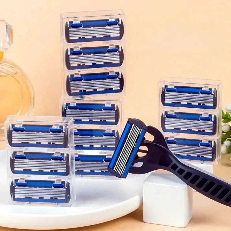 Manual Safety Razor For Men And Women With Handle And Three Replaceable Blades Six Layer Stainless Steel Shaving Head
