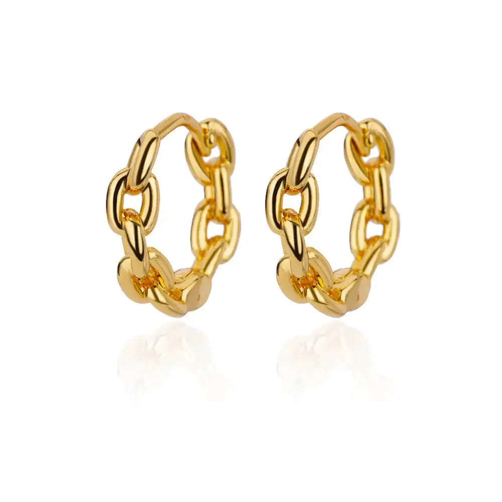 Elegant round hoop earrings, gold-tone stainless steel chain-link pair by Simples Market