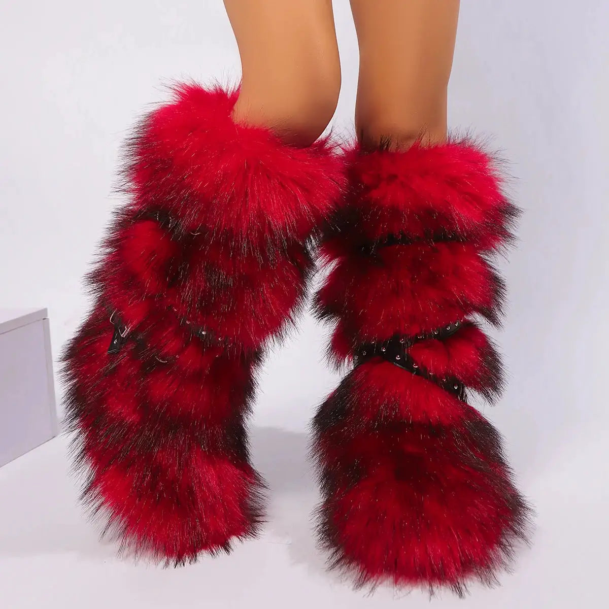 SnowNest Winter Faux Fur Snow Boots For Women Warm Plush Lined Platform Over Knee Boots
