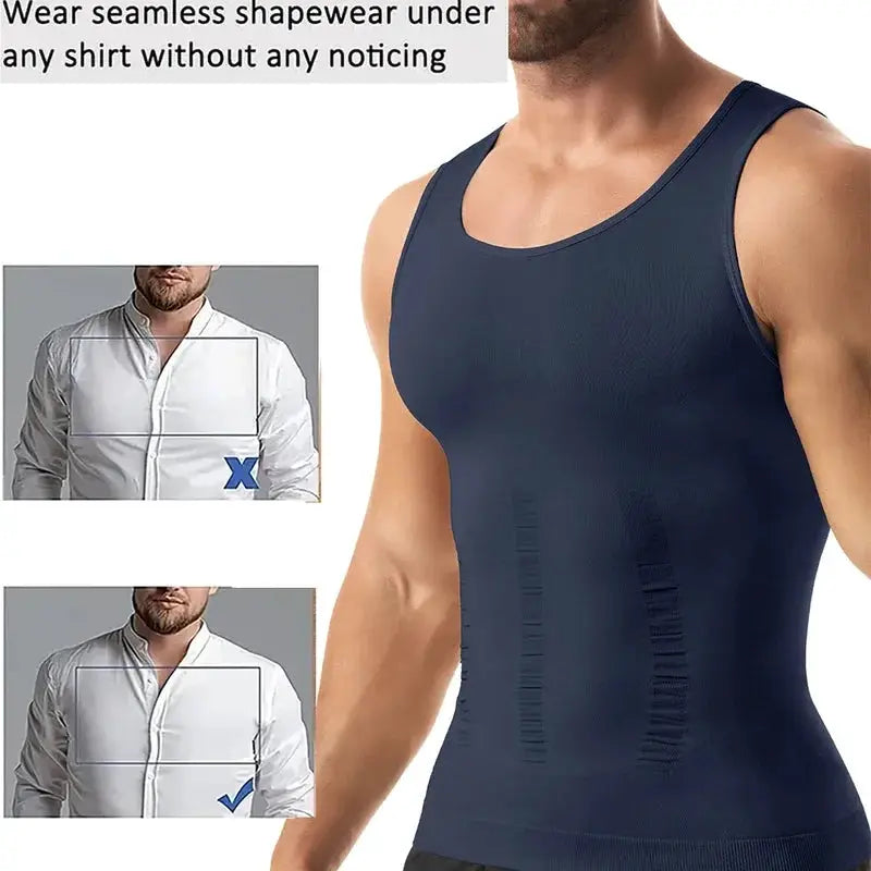 Men's navy Simples Market compression shirt body shaper tank top seamless fit