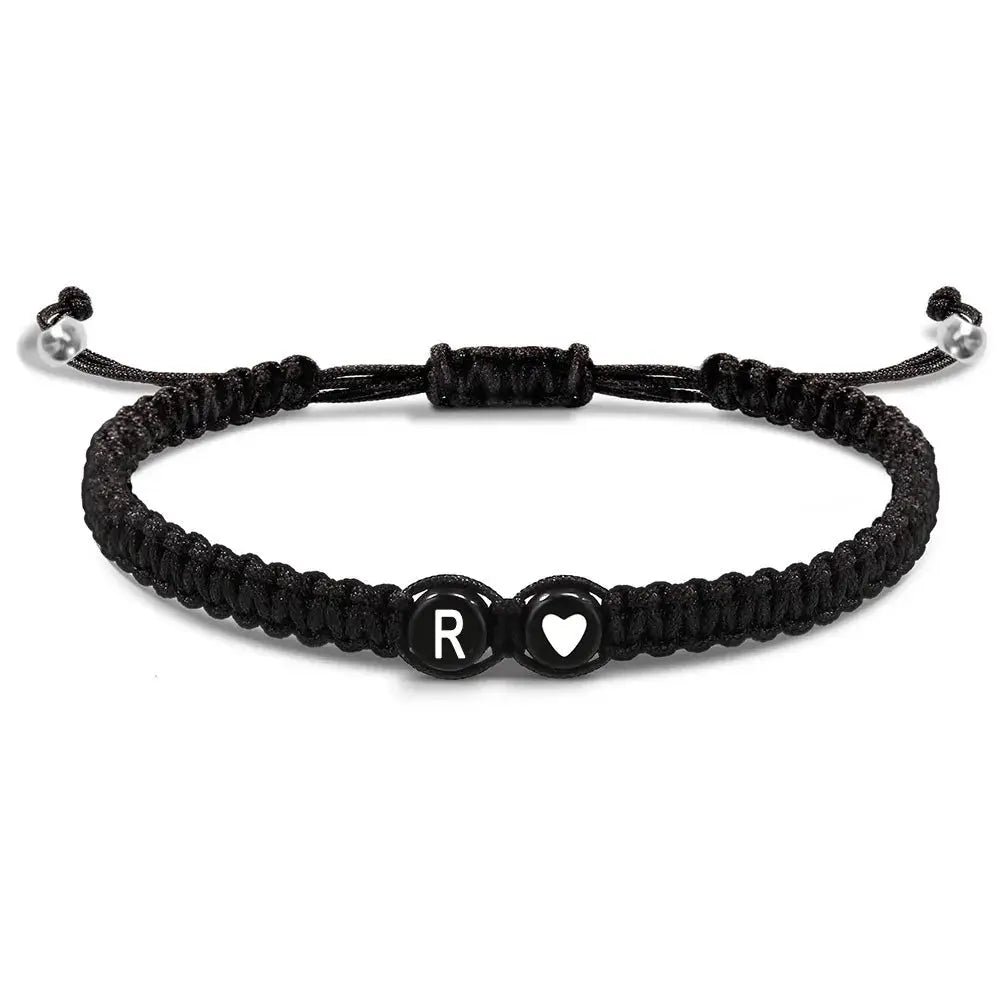 Unisex Initial Heart Bracelet Adjustable Braided Rope Jewelry A To Z Letters Personalized Name Gift For Women Men