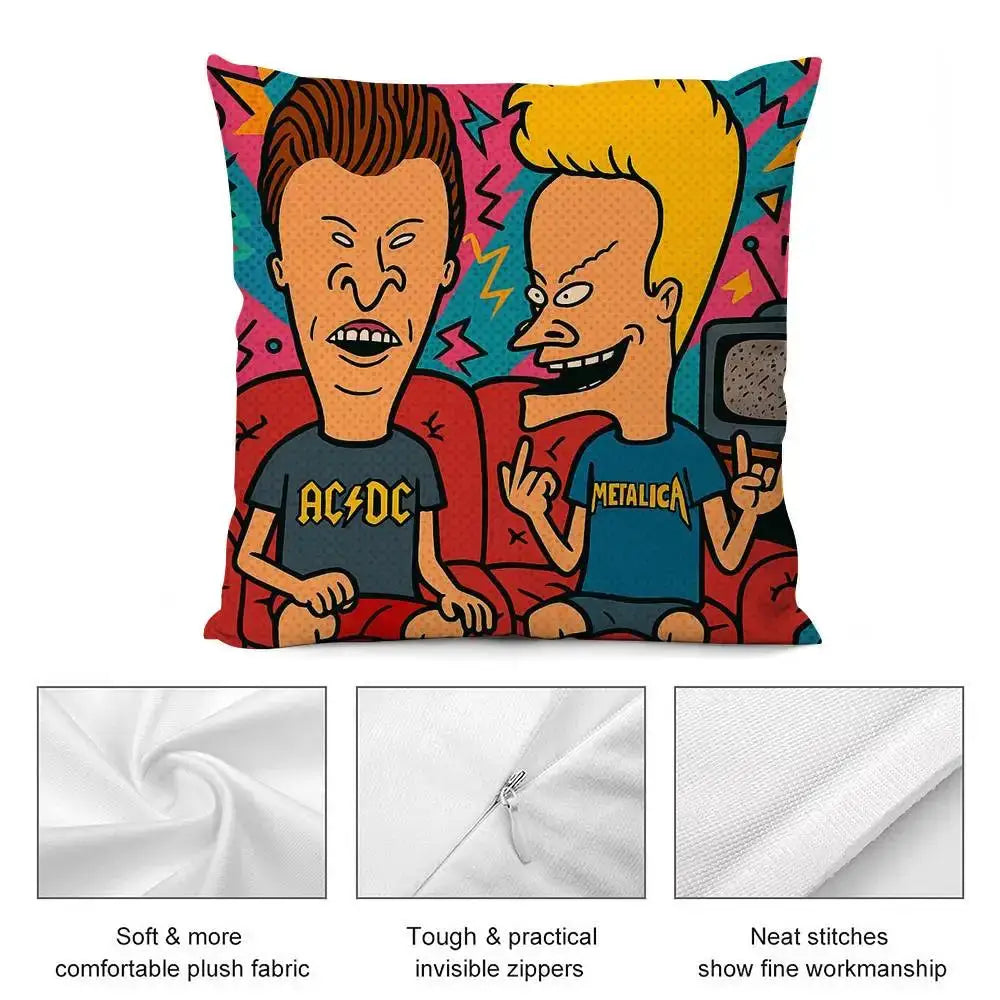 Pillow cover Beavis and Butt-Head cartoon, short plush, double-sided print, square cushion decor