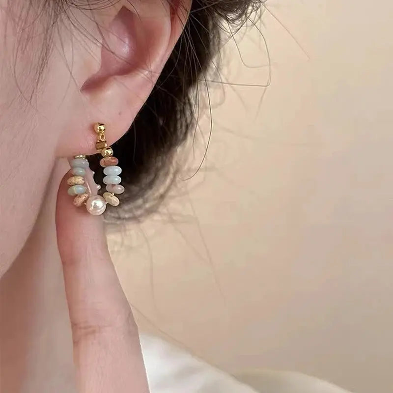 Vacation Style Simulated Pearl Beaded Drop Earrings With Pendant For Women And Girls Fashion Jewelry