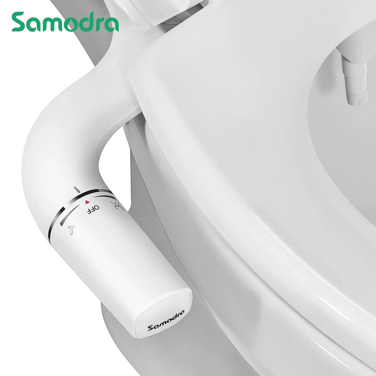 Samodra ultra-slim bidet attachment on toilet seat with dual nozzles and adjustable water pressure
