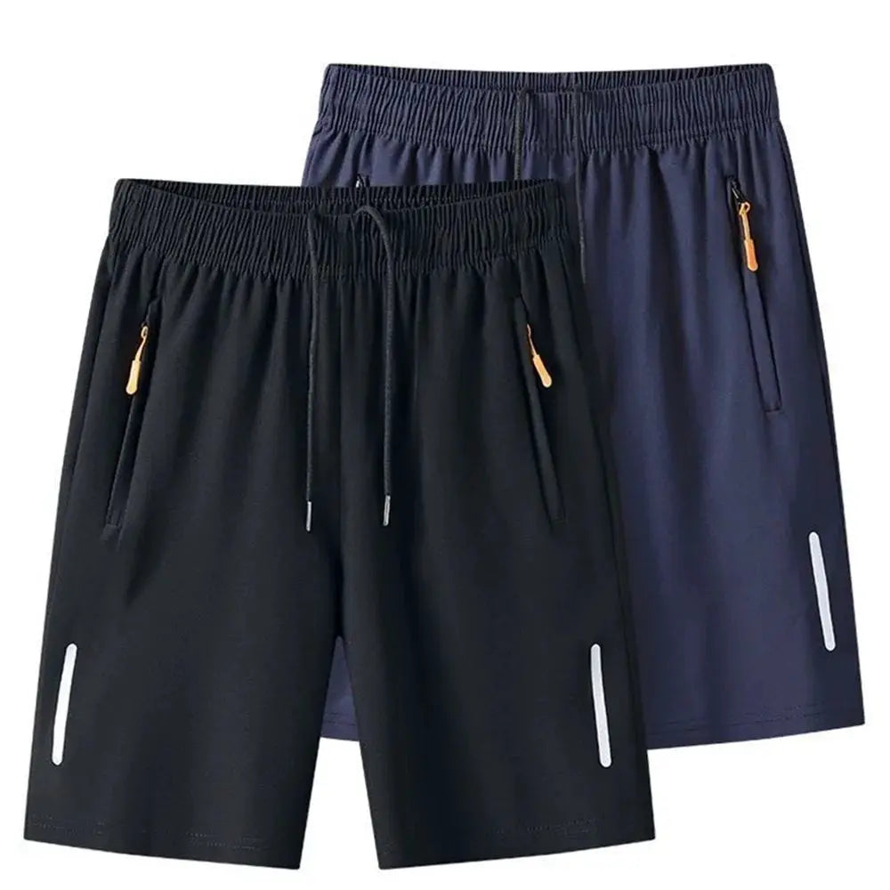 Men's ultra-thin ice-silk beach shorts, 2-pack in black and navy with zip pockets and drawstring