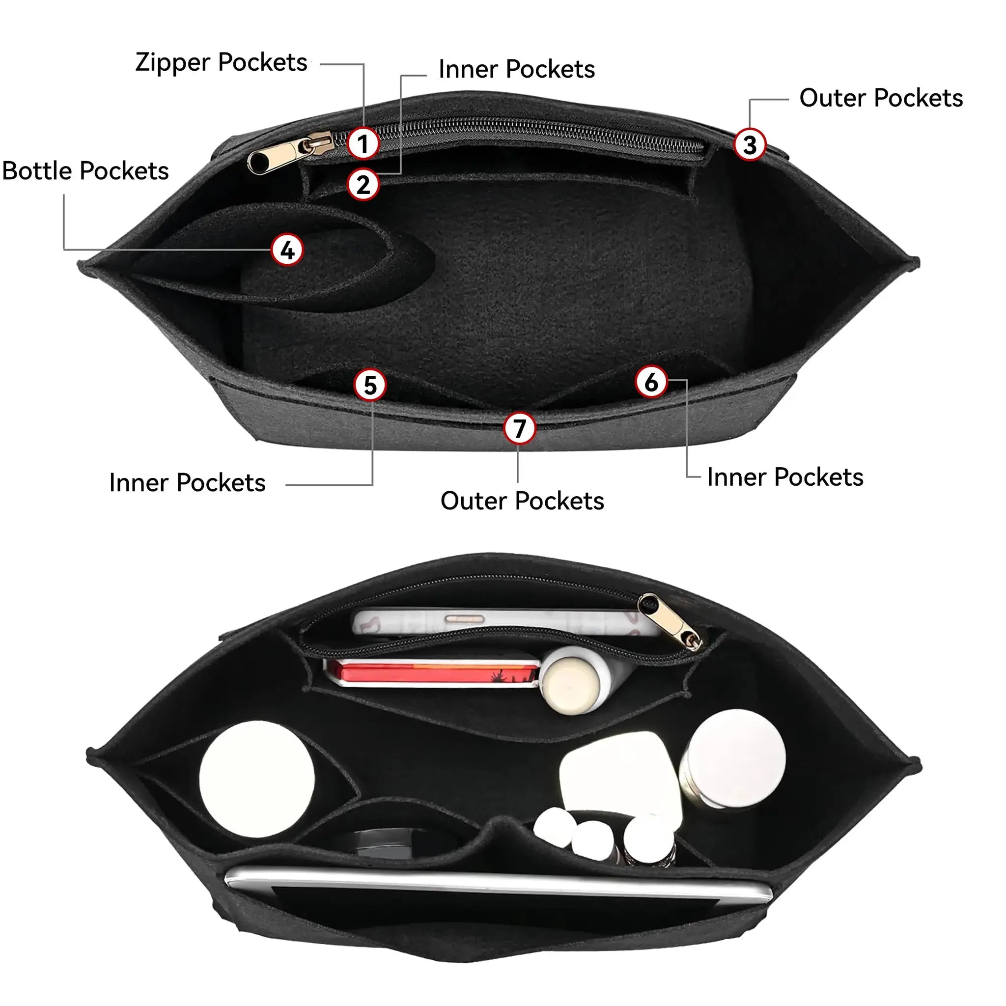 LuxLiner Felt Insert Bag for Longchamp Handbags Premium Purse Organizer Travel Makeup Essentials