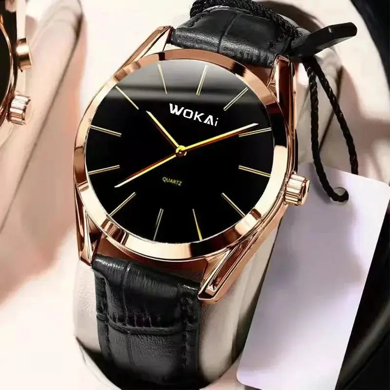 NovaLux Moon Phase Chronograph Leather Mens Watch With Luminous Hands And Complete Calendar