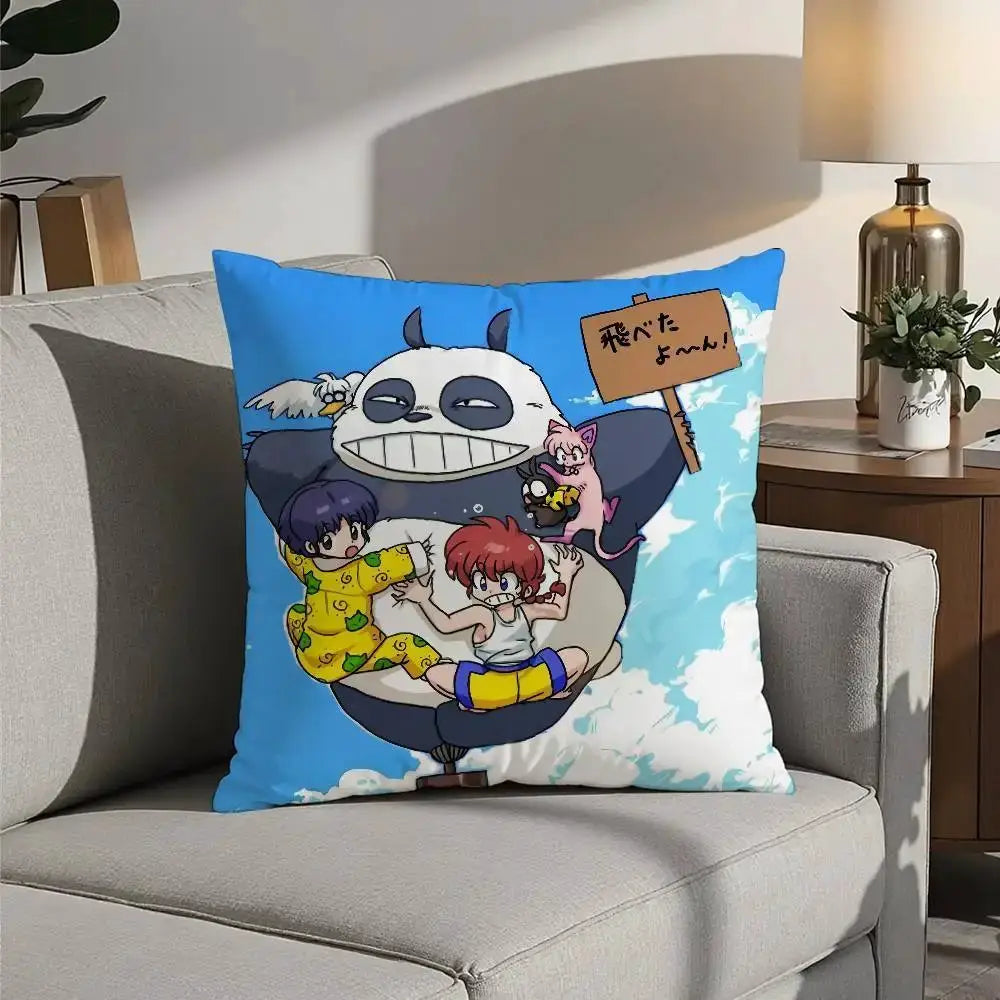 P Chan Ranma cartoon pillow case, blue double-sided plush cushion cover by Simples Market
