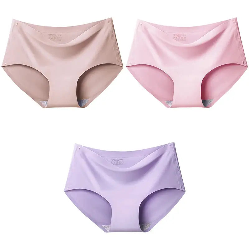 AOTOLK XXL seamless women's panties 3-pack; nude, pink, lavender mid-waist breathable ice-silk briefs
