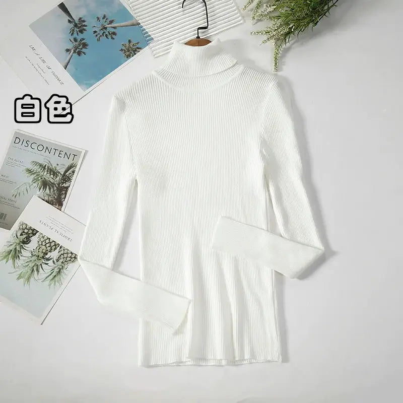 Women Turtleneck Sweater Slim Fit Elastic Knit Acrylic Cotton Blend Medium Stretch Solid Black