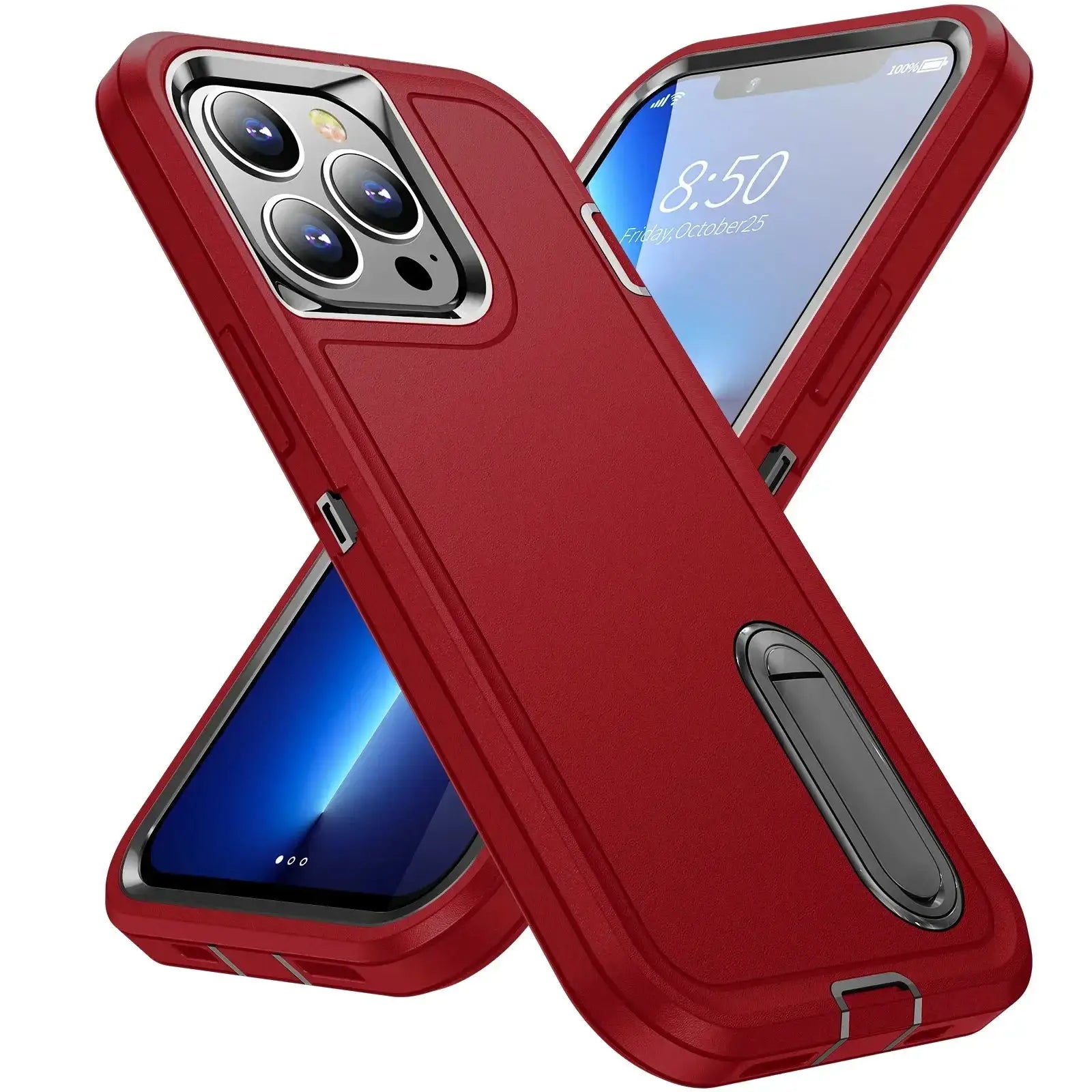 Two red heavy-duty silicone iPhone cases with shock-absorption protection for 17 Pro Max/16 Pro Max/15 Pro/14/13