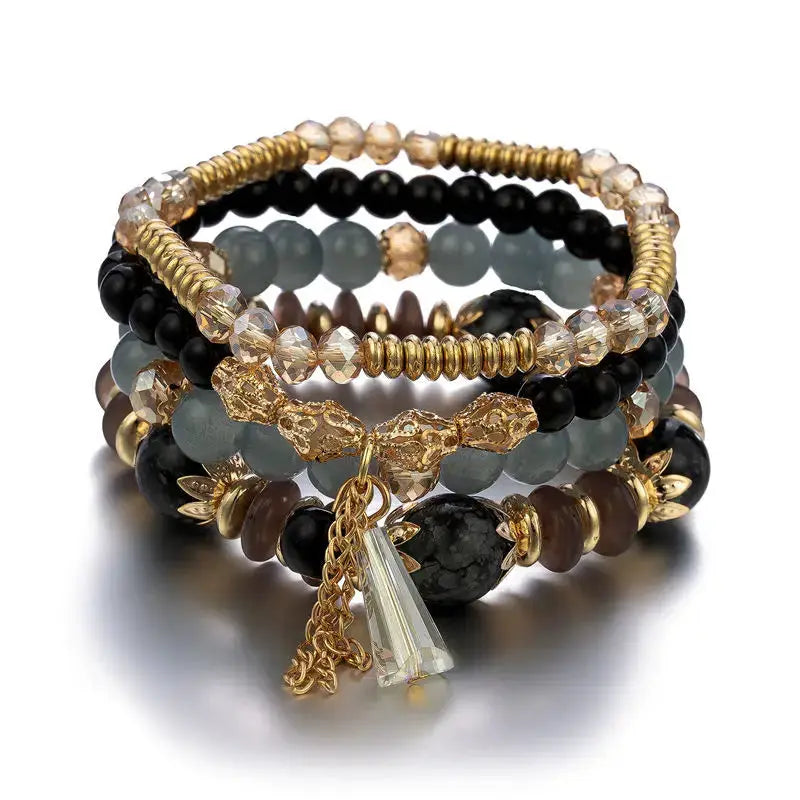 4 Piece Tassel Charm Beads Bracelet Set For Women And Men Bohemian Colorful Glass Bead Chain Bangle Jewelry