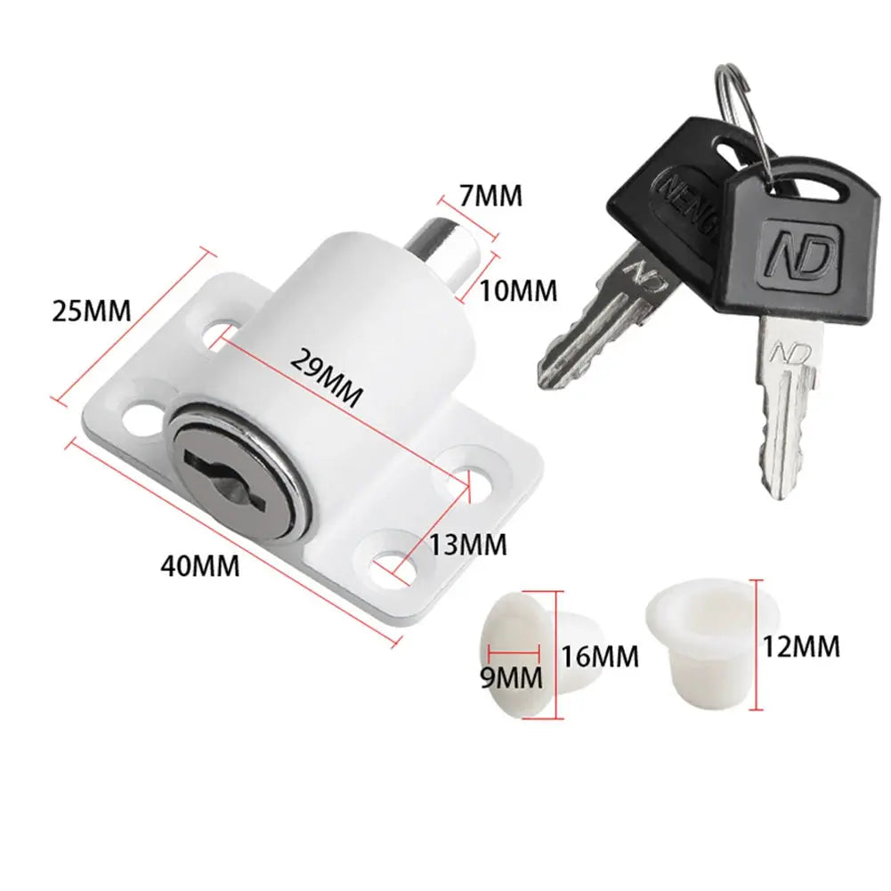 Sliding door lock, 2-key set, white aluminum alloy security latch by Simples Market