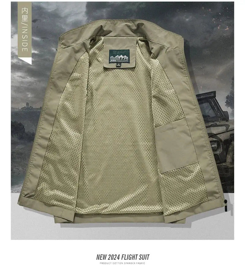 Simples Market men's windproof sleeveless vest with beige mesh lining for outdoor motorcycle riding