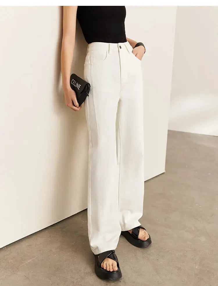 Amii Minimalism Vintage Denim Jeans Women Loose Wide Leg Autumn Pants