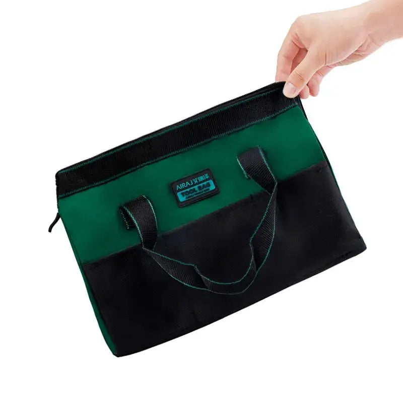 AIRAJ 13-Inch Tool Bag in green and black Oxford fabric with handheld straps