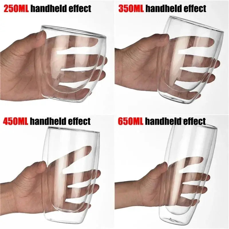 Heat Resistant Double Wall Borosilicate Glass Cup 80-650ml Transparent Insulated Mug Set For Coffee Tea Beer Water Gift