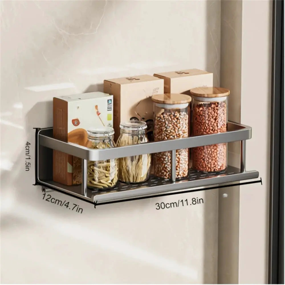 Multi-functional two-tier wall-mounted seasoning rack by Simples Market with metal frame and glass jars