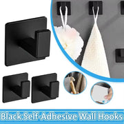 Black self-adhesive wall hooks by Simples Market, set of 3 square towel/coat hangers