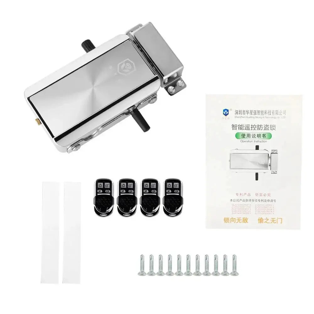TTLock Tuya WiFi smart door lock with Bluetooth, silver metal body; includes four remotes, mounting plates, screws
