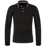 Men's black long-sleeve polo shirt with striped collar by Simples Market