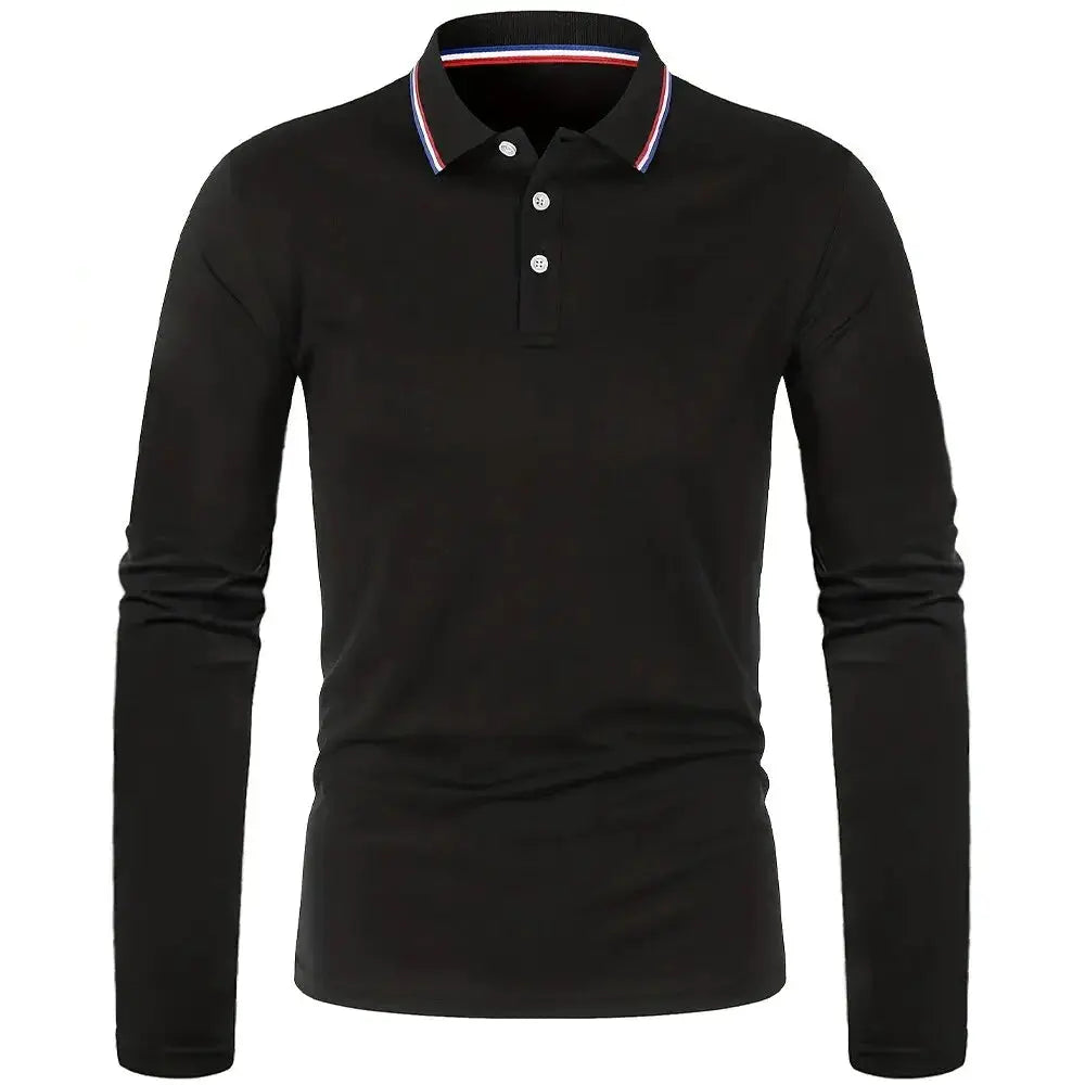 Men's black long-sleeve polo shirt with striped collar by Simples Market