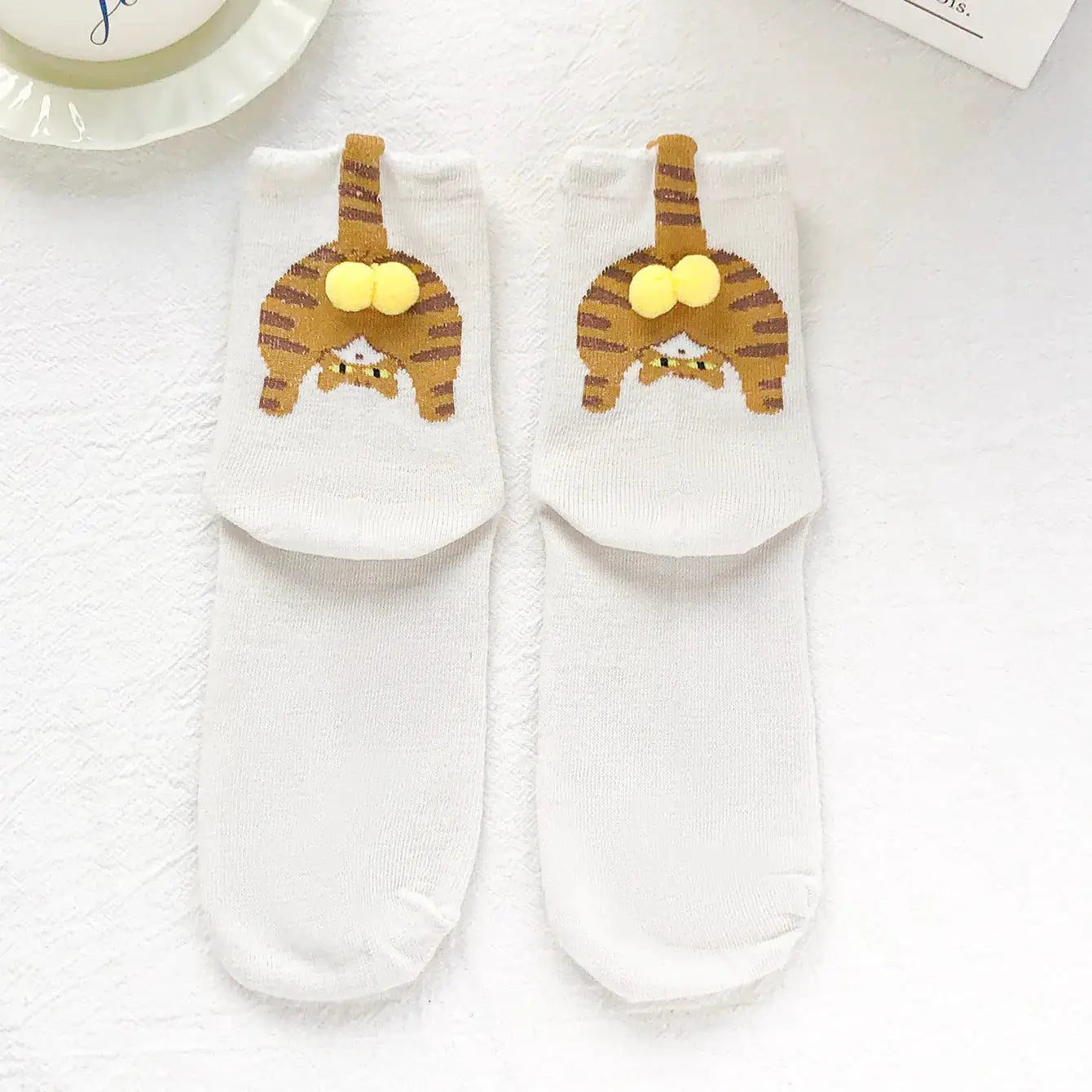 3D Cute Cat Socks For Women And Girls Mid Tube Sleep Socks Black And White Cat Print