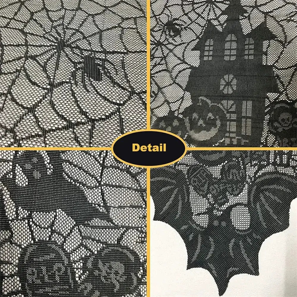 Halloween Lace Tablecloth With Spider Web Skull Pattern Rectangular Party Decor Haunted House