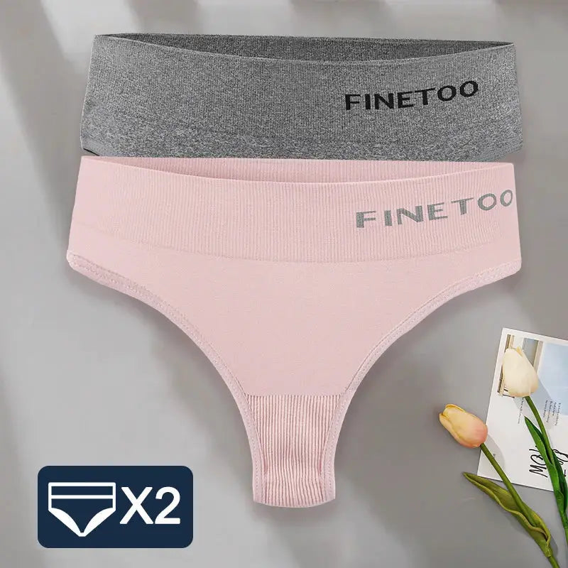 FINETOO 2-pack women's high-waist thong underwear, pink and gray, bodyshaper G-string panties