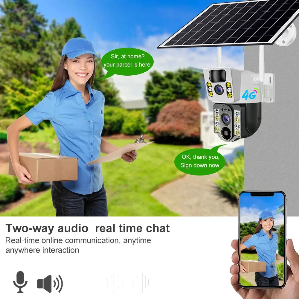 8MP 4K Wireless Solar Camera outdoor, 4G SIM, dual-lens WiFi IP camera with PIR night vision
