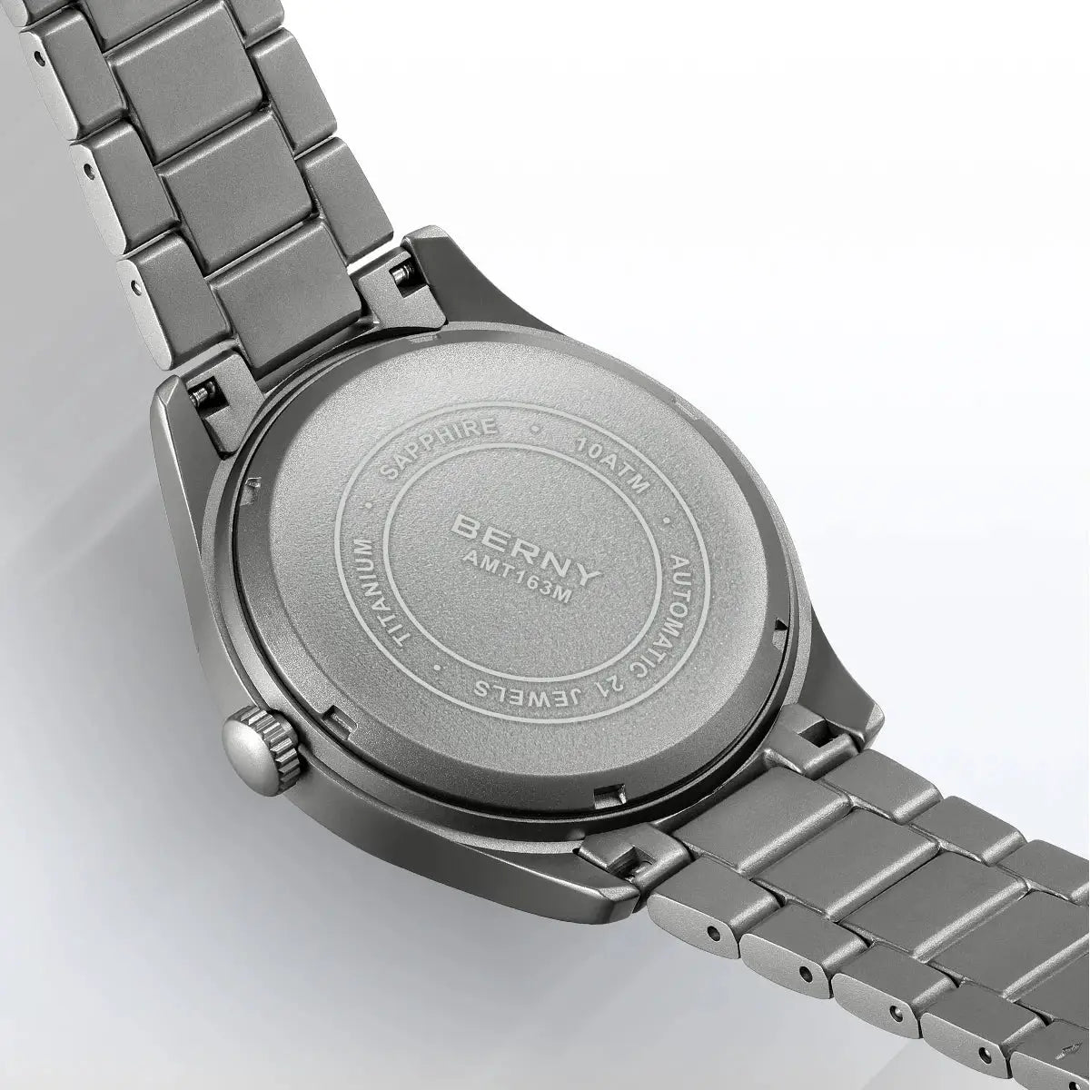 BERNY titanium automatic men's watch with sapphire crystal, 10ATM, silver-tone bracelet