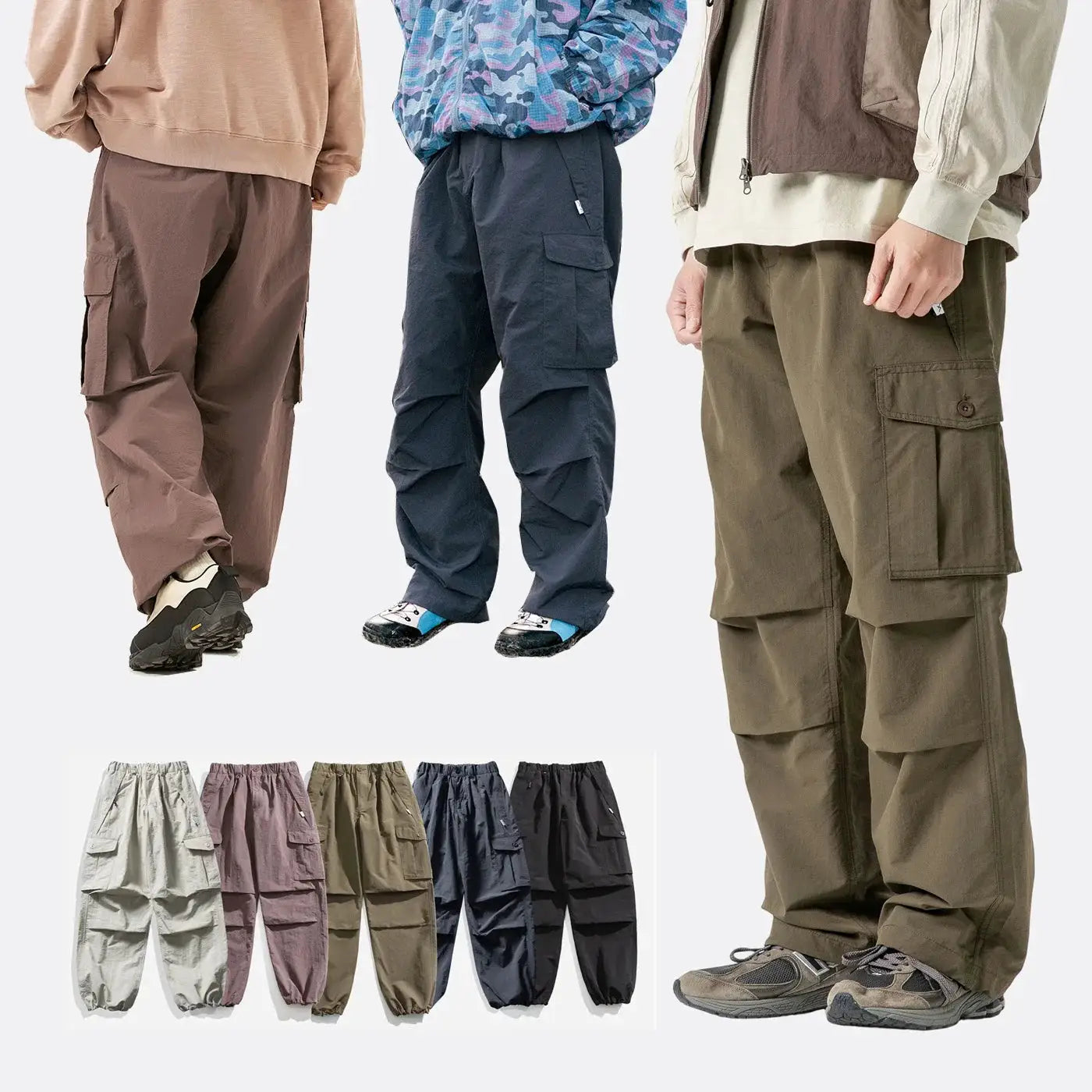 Simples Market Ultra Loose Cargo Pants, wide-leg, waterproof quick-dry, for men and women, 9 color options.