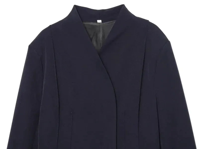 ETJ 2025 women's slim navy suit jacket with high collar and three-dimensional cut