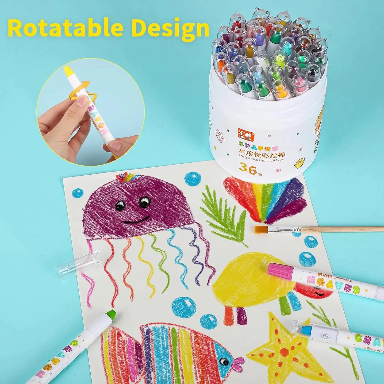 Twistable Crayons 12–48 Color Silky, Simples Market, washable water-soluble set in a white tub
