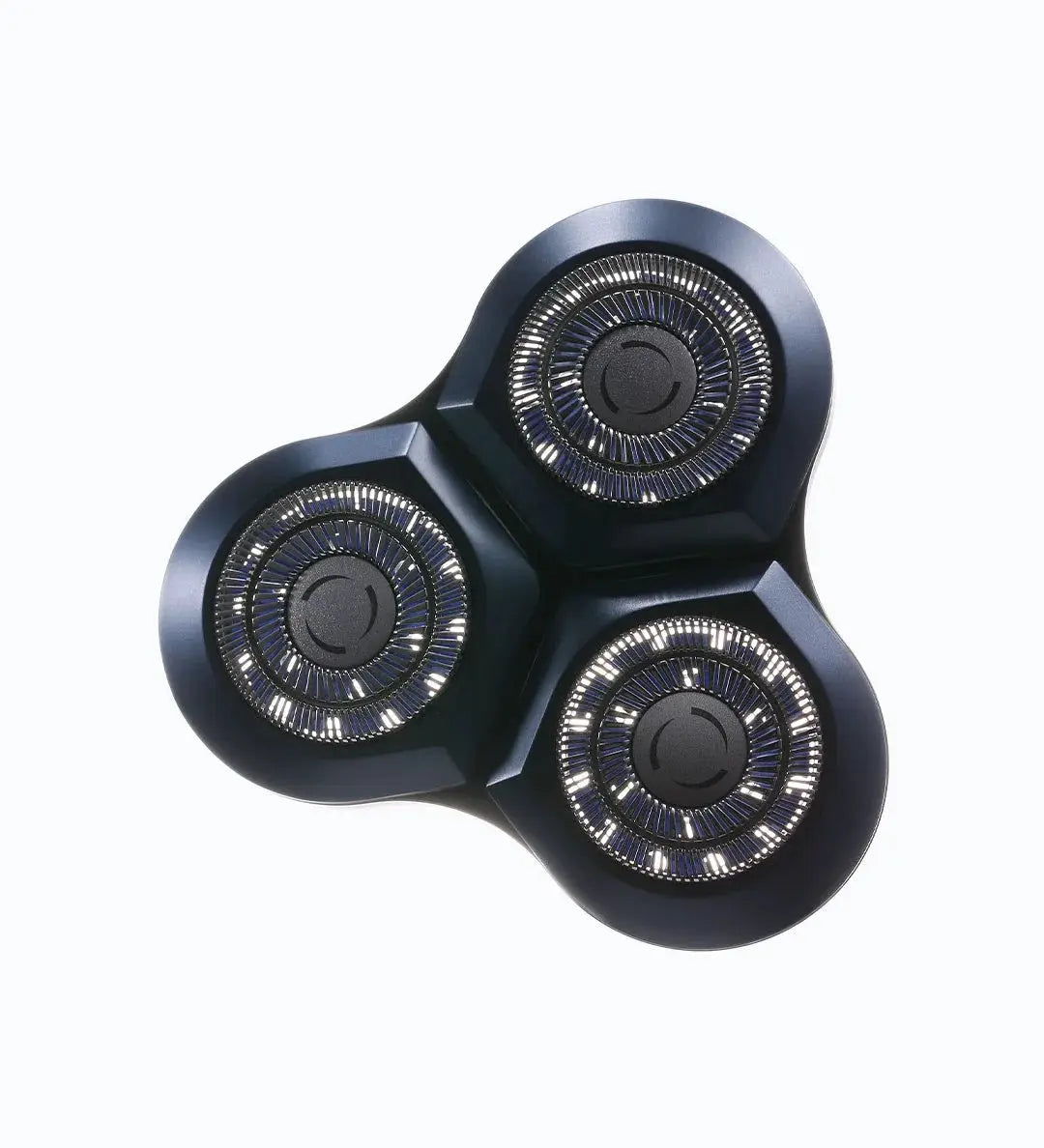 Electric shaver head module with three rotary blades in dark blue