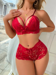 LaceLux Floral Babydoll Pajamas Set Transparent Lace Sleepwear Lightweight Nylon Elastane Comfort For Women