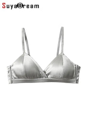 Silk bra by SuyaDream, silver wire-free with natural silk lining and 3/4 cups, adjustable straps