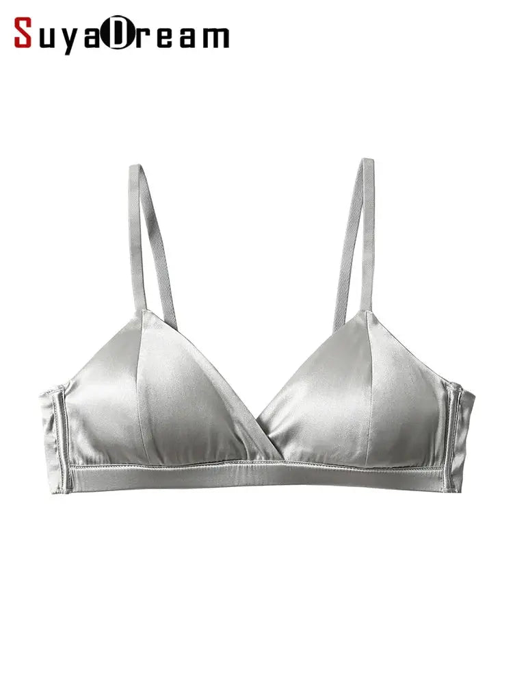 Silk bra by SuyaDream, silver wire-free with natural silk lining and 3/4 cups, adjustable straps