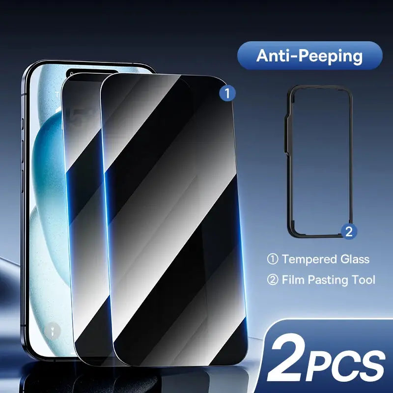 Tempered glass anti-peeping screen protector for iPhone 17/16 Pro Max (2 pcs) with film pasting tool