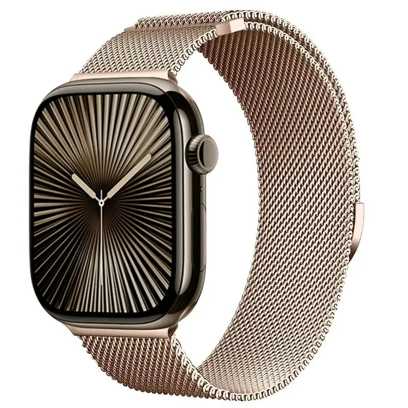 Metal Milanese Apple Watch band in rose gold magnetic mesh strap from Simples Market