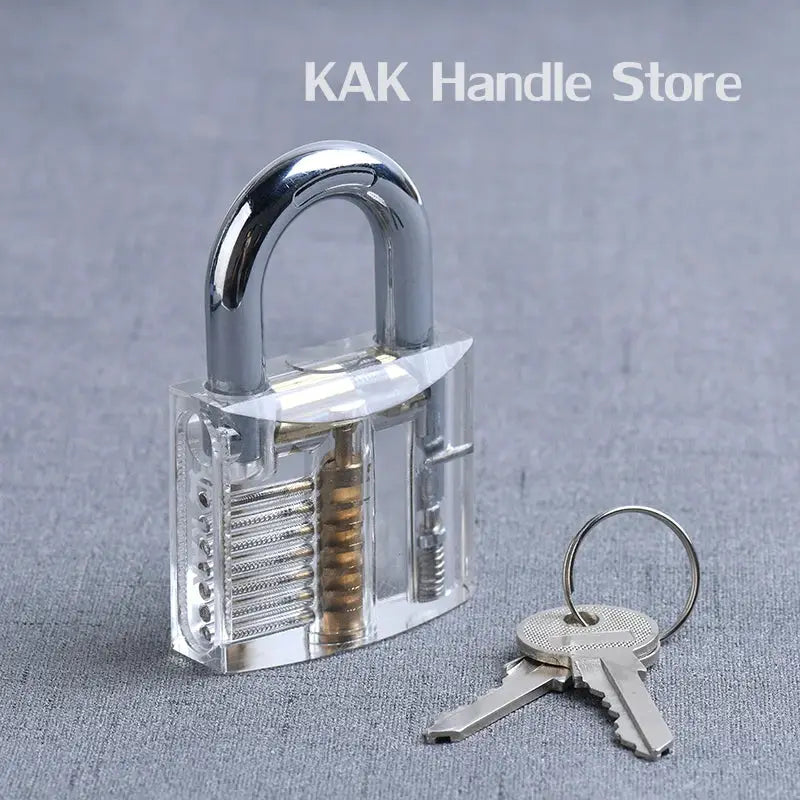 KAK Transparent Practice Padlock with Keys, clear plastic body showing internal pins