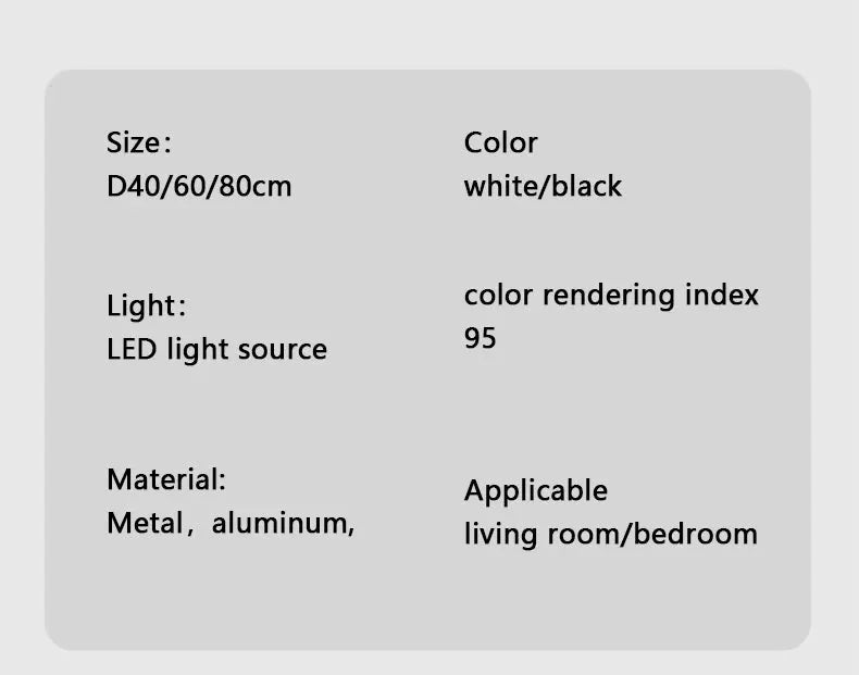 Modern Salon Design Ring Ceiling Chandelier LED pendant lamp by Simples Market, white/black, 40/60/80 cm, CRI 95