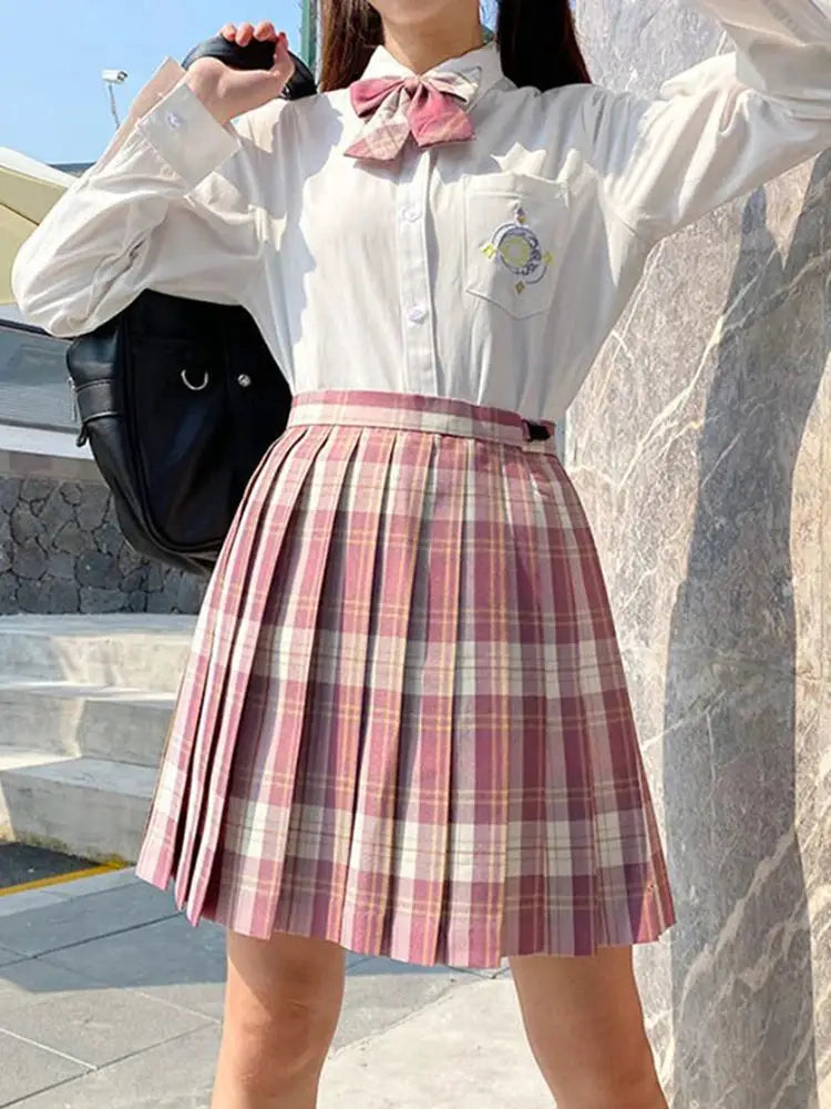 ZOKI plaid women's pleated high-waist mini skirt in pink