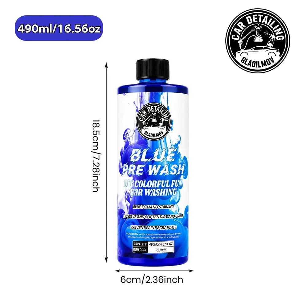 Blue pre-wash car wash solution bottle by Simples Market, 490ml, high-concentration foam auto detailing