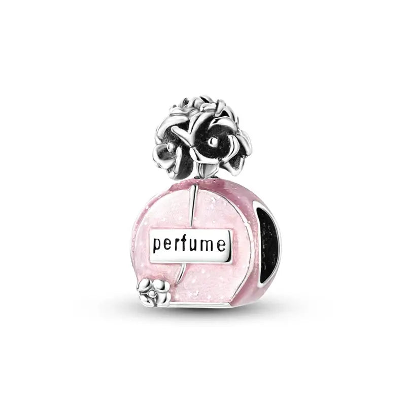 Pink Charms 925 Sterling Silver Heart Bow Perfume Bottle Charms Beads Pendants Fit Bracelet DIY Jewelry Making Women