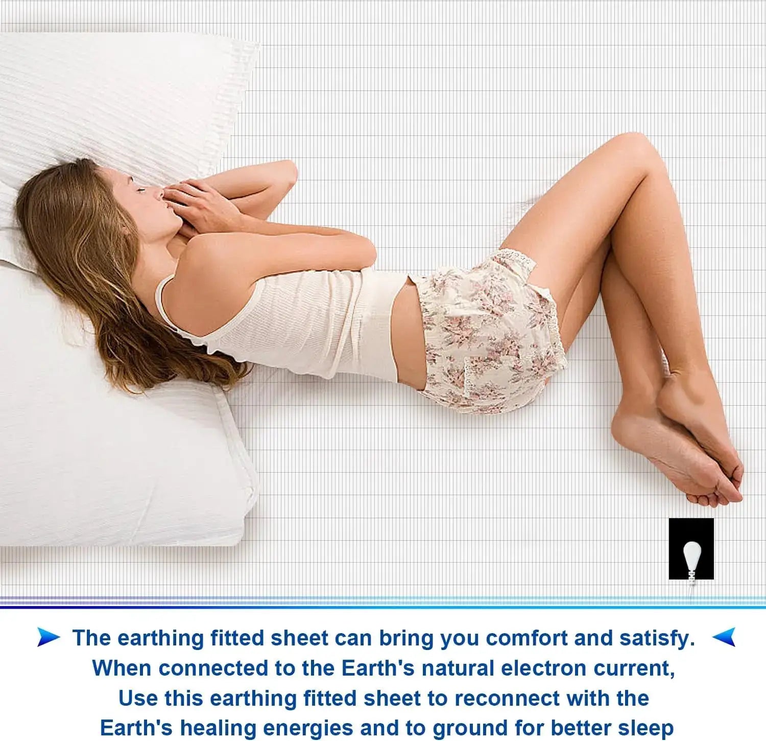 MAXSHARER earthing fitted sheet, organic cotton with conductive silver fiber grounding.